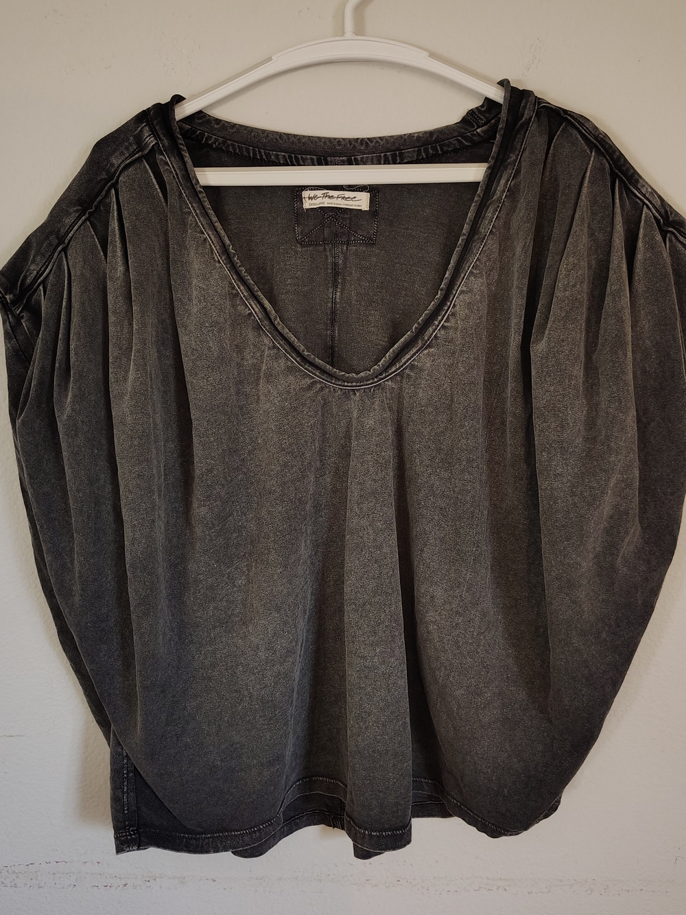 We The Free Washed Charcoal V-Neck Pleated Tunic Top